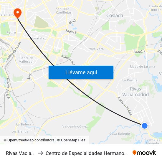 Rivas Vaciamadrid to Centro de Especialidades Hermanos García Noblejas map
