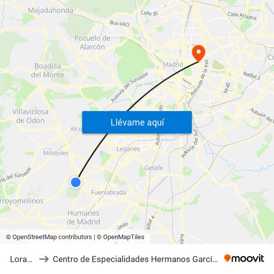 Loranca to Centro de Especialidades Hermanos García Noblejas map