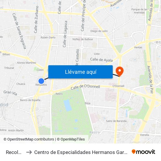 Recoletos to Centro de Especialidades Hermanos García Noblejas map