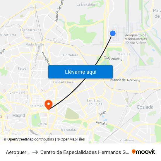 Aeropuerto T4 to Centro de Especialidades Hermanos García Noblejas map
