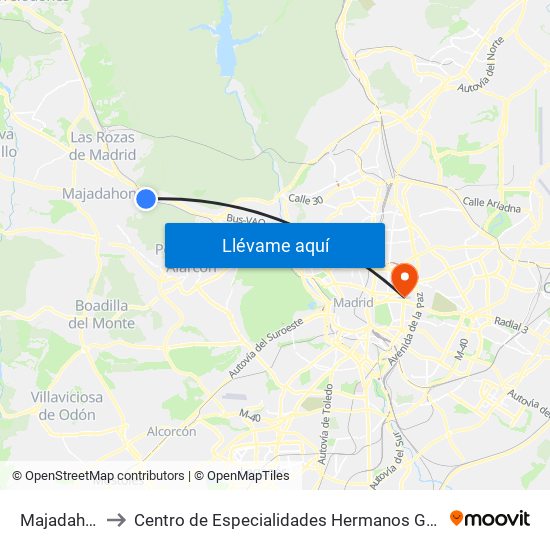 Majadahonda to Centro de Especialidades Hermanos García Noblejas map