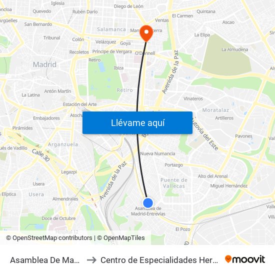 Asamblea De Madrid - Entrevías to Centro de Especialidades Hermanos García Noblejas map