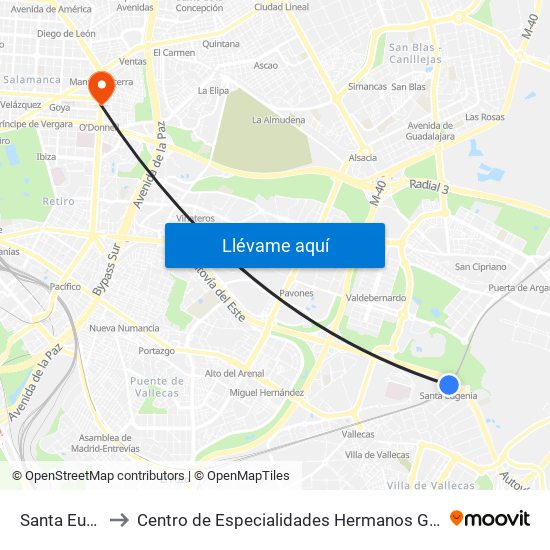 Santa Eugenia to Centro de Especialidades Hermanos García Noblejas map