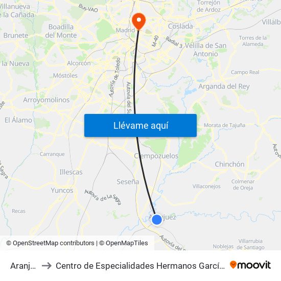 Aranjuez to Centro de Especialidades Hermanos García Noblejas map