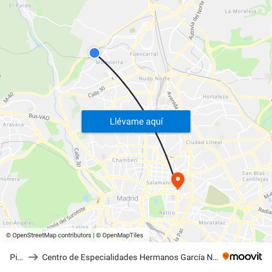 Pitis to Centro de Especialidades Hermanos García Noblejas map