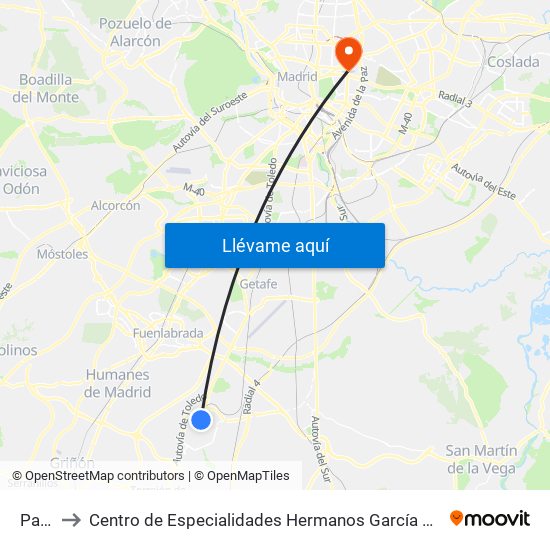 Parla to Centro de Especialidades Hermanos García Noblejas map