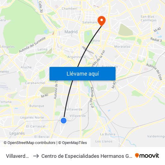 Villaverde Alto to Centro de Especialidades Hermanos García Noblejas map
