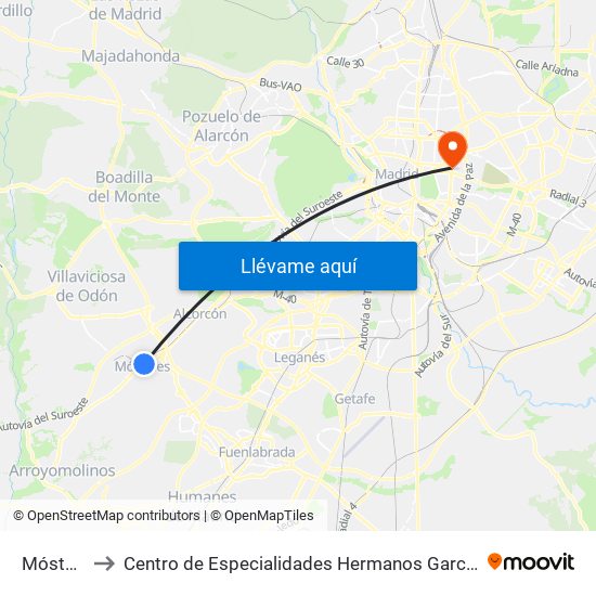 Móstoles to Centro de Especialidades Hermanos García Noblejas map
