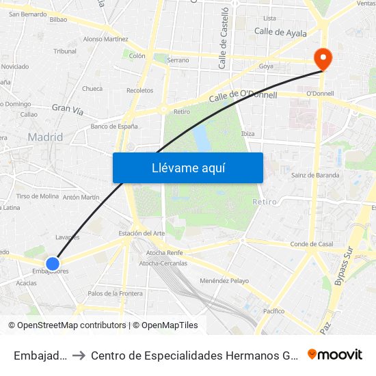 Embajadores to Centro de Especialidades Hermanos García Noblejas map