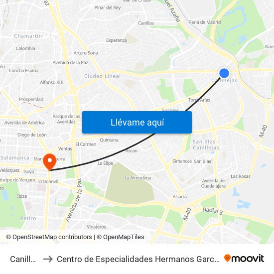 Canillejas to Centro de Especialidades Hermanos García Noblejas map