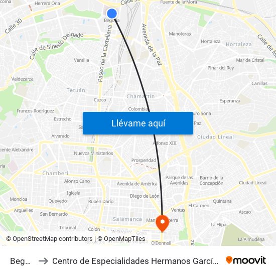 Begoña to Centro de Especialidades Hermanos García Noblejas map