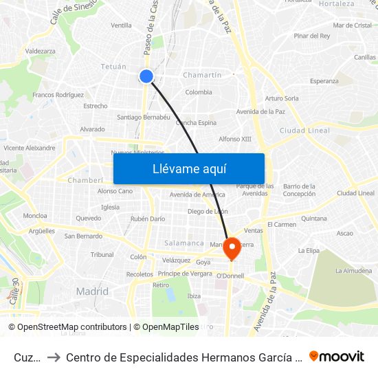 Cuzco to Centro de Especialidades Hermanos García Noblejas map