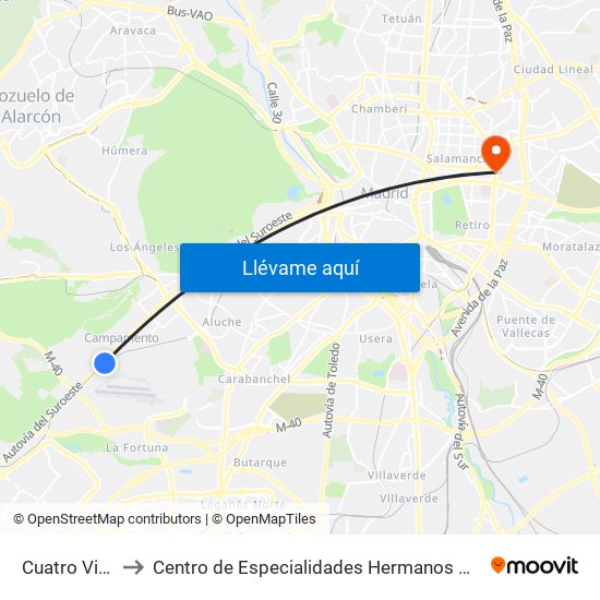 Cuatro Vientos to Centro de Especialidades Hermanos García Noblejas map