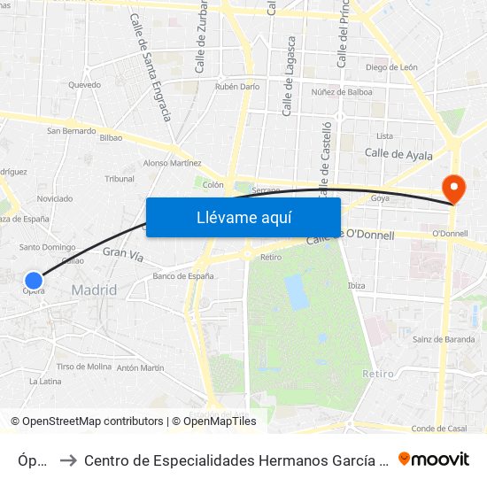 Ópera to Centro de Especialidades Hermanos García Noblejas map