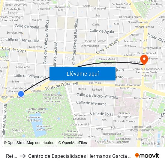 Retiro to Centro de Especialidades Hermanos García Noblejas map