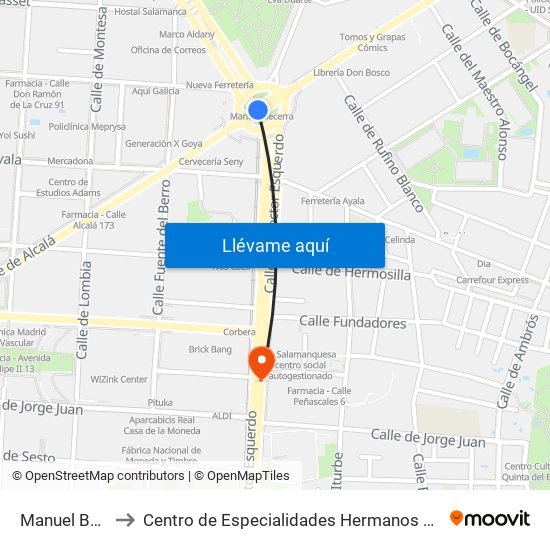 Manuel Becerra to Centro de Especialidades Hermanos García Noblejas map
