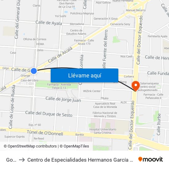 Goya to Centro de Especialidades Hermanos García Noblejas map