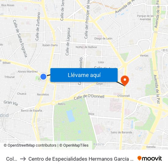 Colón to Centro de Especialidades Hermanos García Noblejas map