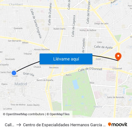 Callao to Centro de Especialidades Hermanos García Noblejas map