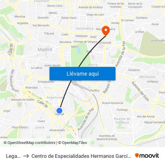 Legazpi to Centro de Especialidades Hermanos García Noblejas map