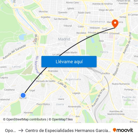 Oporto to Centro de Especialidades Hermanos García Noblejas map