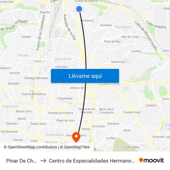 Pinar De Chamartín to Centro de Especialidades Hermanos García Noblejas map