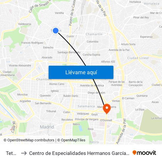 Tetuán to Centro de Especialidades Hermanos García Noblejas map