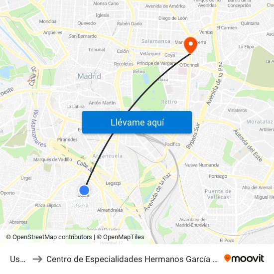 Usera to Centro de Especialidades Hermanos García Noblejas map