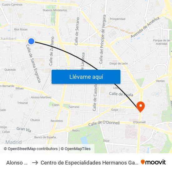 Alonso Cano to Centro de Especialidades Hermanos García Noblejas map