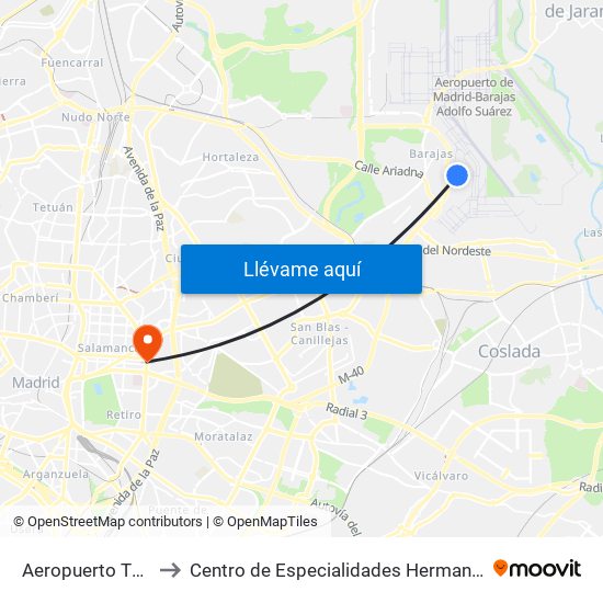 Aeropuerto T1 - T2 - T3 to Centro de Especialidades Hermanos García Noblejas map