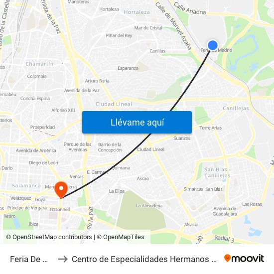 Feria De Madrid to Centro de Especialidades Hermanos García Noblejas map