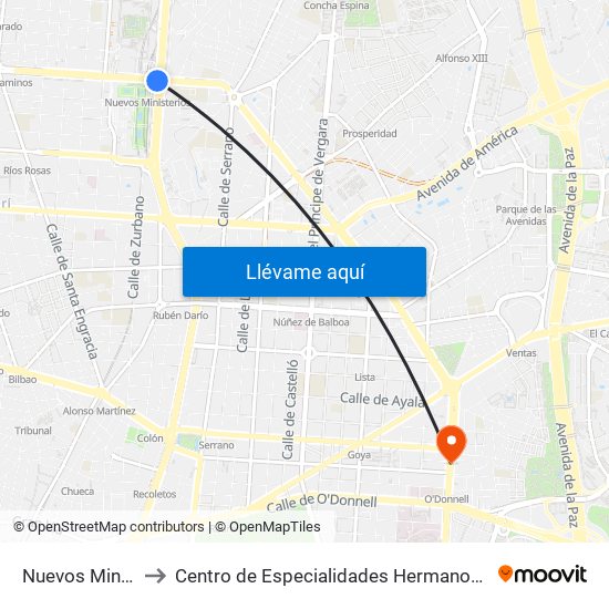 Nuevos Ministerios to Centro de Especialidades Hermanos García Noblejas map
