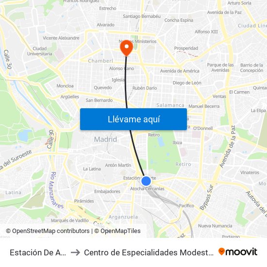 Estación De Atocha to Centro de Especialidades Modesto Lafuente map