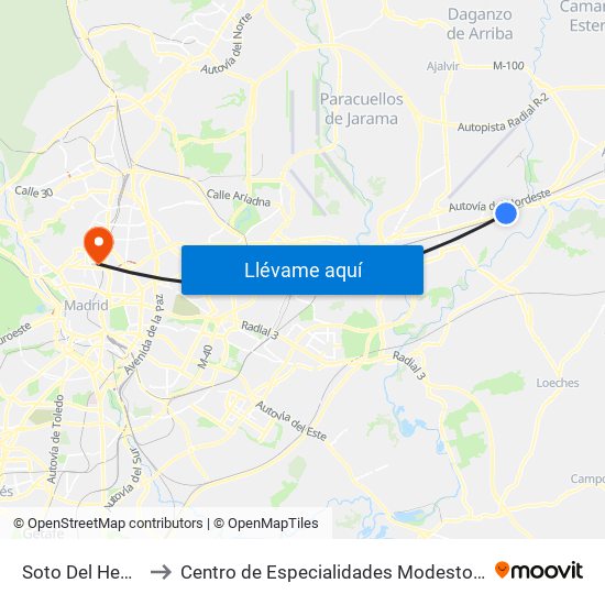 Soto Del Henares to Centro de Especialidades Modesto Lafuente map