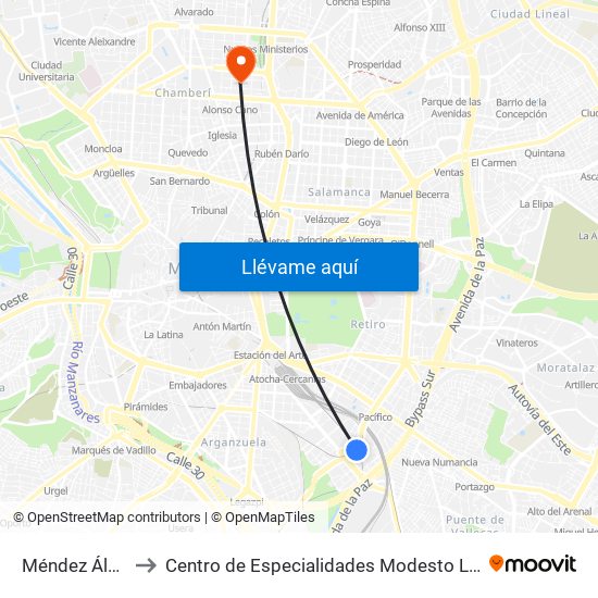 Méndez Álvaro to Centro de Especialidades Modesto Lafuente map