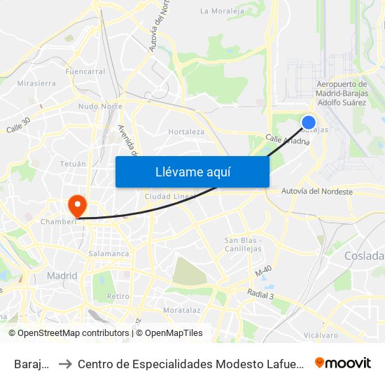 Barajas to Centro de Especialidades Modesto Lafuente map