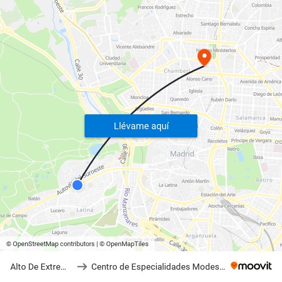 Alto De Extremadura to Centro de Especialidades Modesto Lafuente map