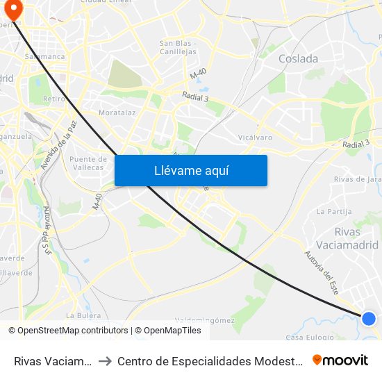 Rivas Vaciamadrid to Centro de Especialidades Modesto Lafuente map