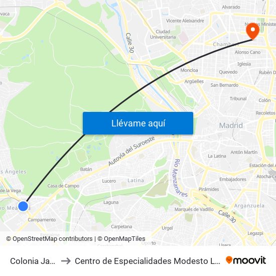 Colonia Jardín to Centro de Especialidades Modesto Lafuente map