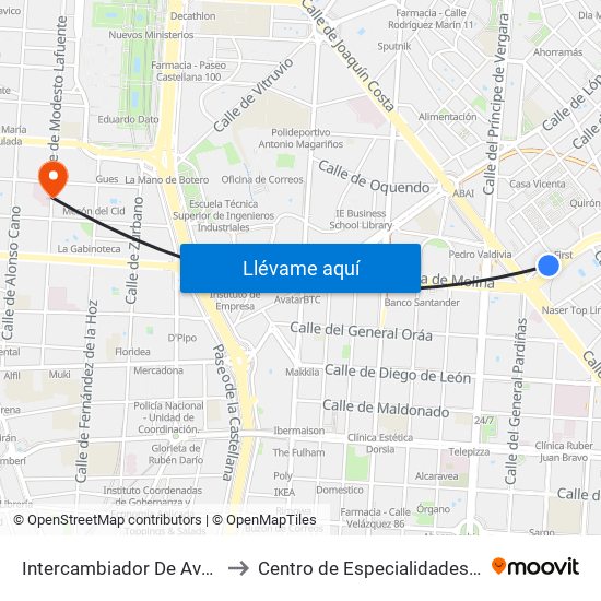 Intercambiador De Avenida De América to Centro de Especialidades Modesto Lafuente map