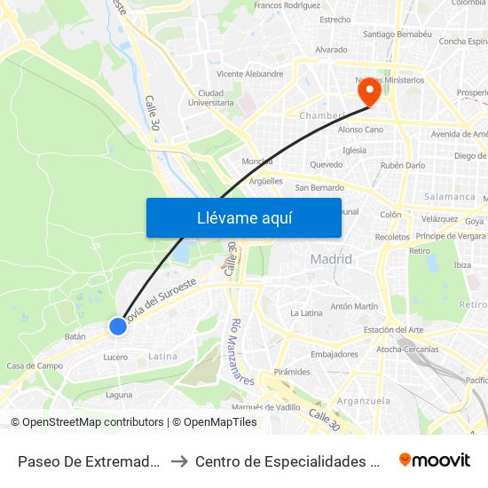 Paseo De Extremadura - El Greco to Centro de Especialidades Modesto Lafuente map