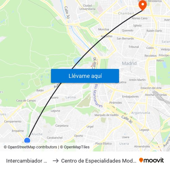 Intercambiador De Aluche to Centro de Especialidades Modesto Lafuente map