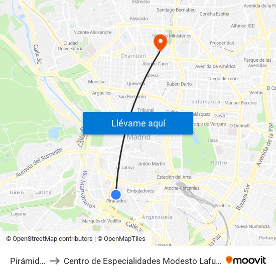 Pirámides to Centro de Especialidades Modesto Lafuente map