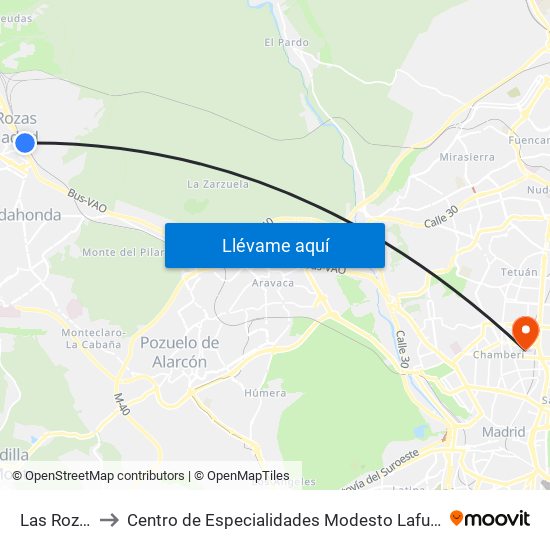 Las Rozas to Centro de Especialidades Modesto Lafuente map