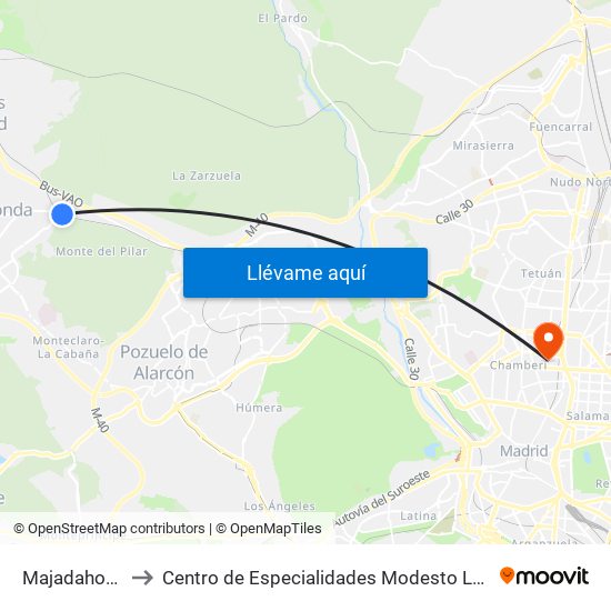 Majadahonda to Centro de Especialidades Modesto Lafuente map