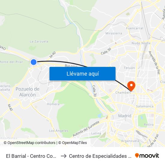 El Barrial - Centro Comercial Pozuelo to Centro de Especialidades Modesto Lafuente map