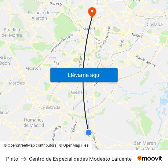 Pinto to Centro de Especialidades Modesto Lafuente map