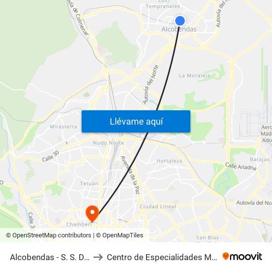 Alcobendas - S. S. De Los Reyes to Centro de Especialidades Modesto Lafuente map