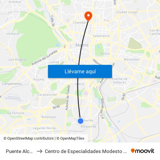 Puente Alcocer to Centro de Especialidades Modesto Lafuente map