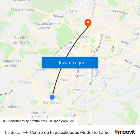 La Serna to Centro de Especialidades Modesto Lafuente map